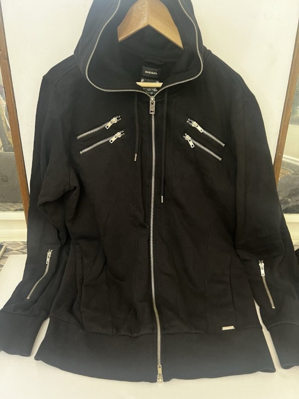 Rare Diesel Zip Hoodie Black Gimmick Full Zip Sweatshirt Men Size M Y2K.   Ab